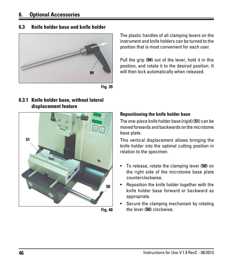 3 knife holder base and knife holder, Knife holder base and knife holder, Optional accessories | Leica Biosystems RM2245 User Manual | Page 48 / 78