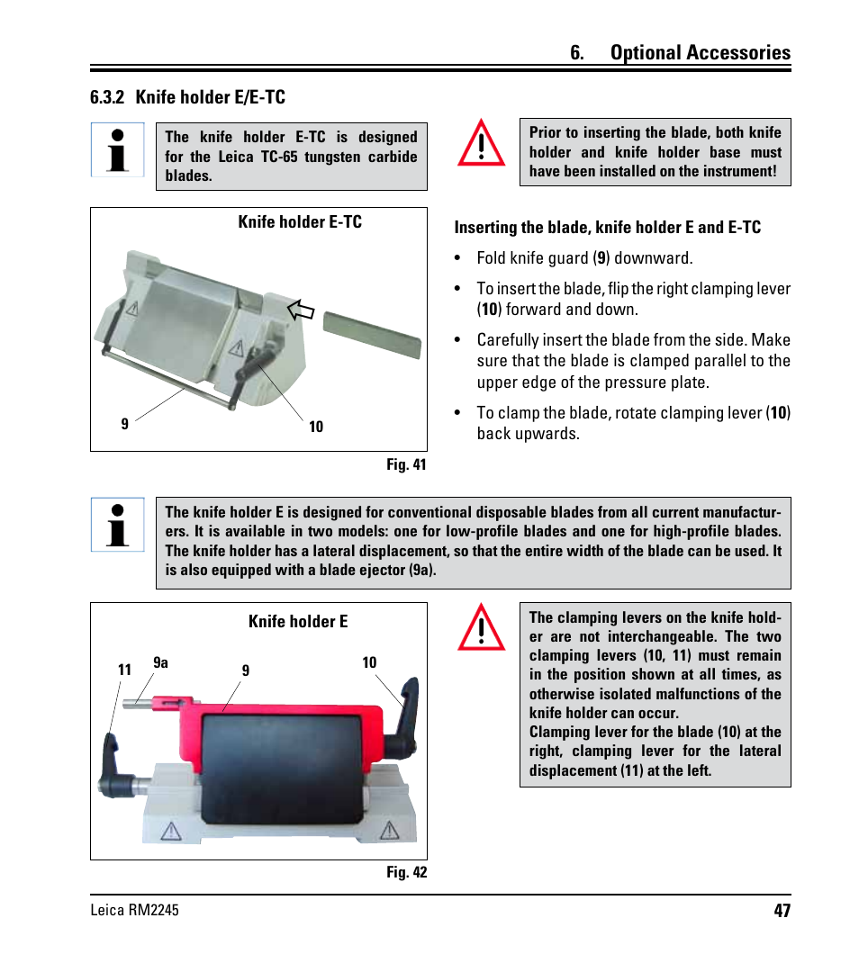 2 knife holder e/e-tc, Optional accessories | Leica Biosystems RM2245 User Manual | Page 49 / 78