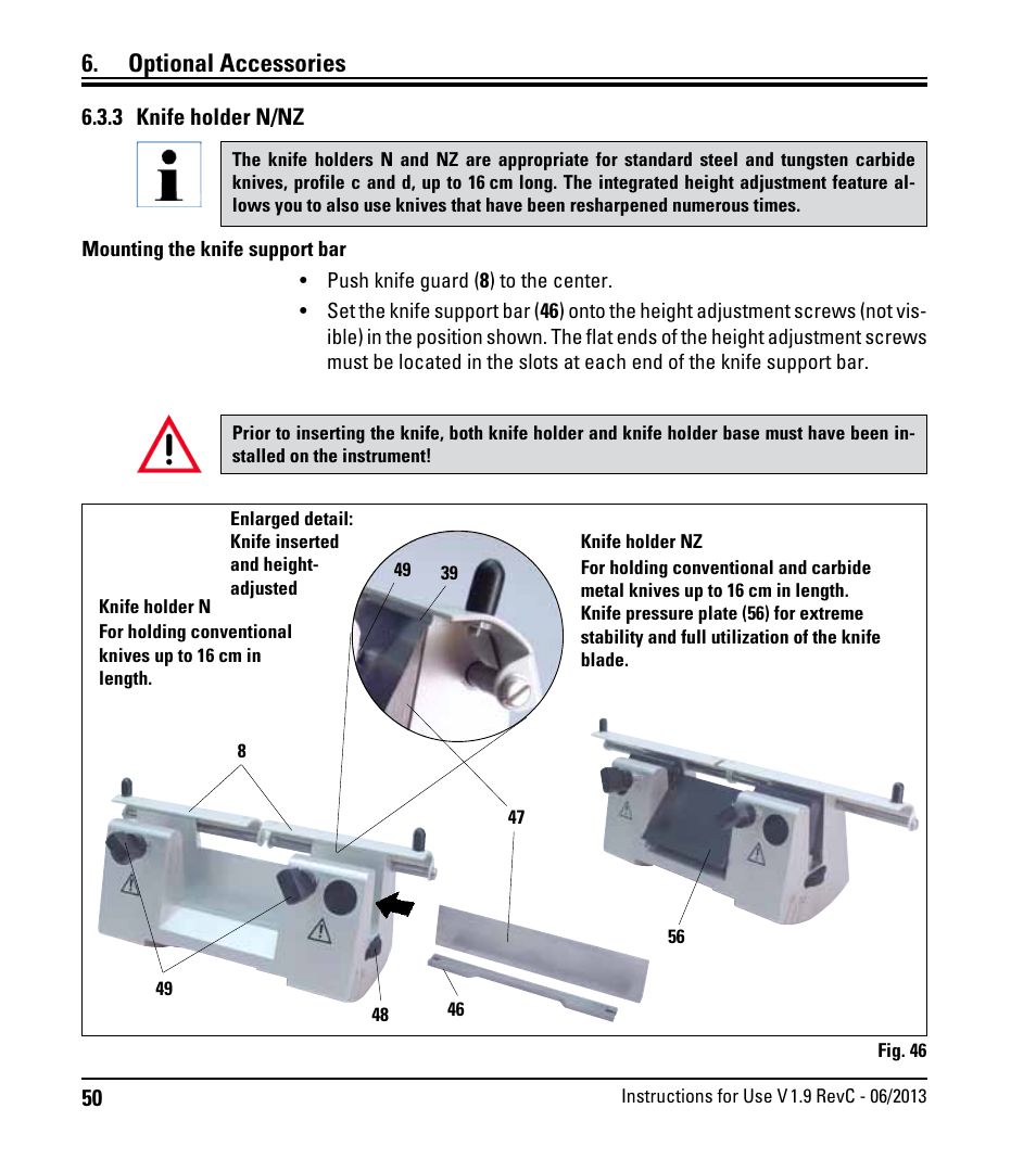 3 knife holder n/nz, Optional accessories | Leica Biosystems RM2245 User Manual | Page 52 / 78