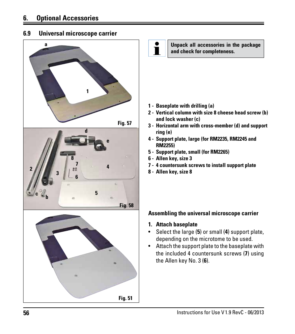 9 universal microscope carrier, Universal microscope carrier, Optional accessories | Leica Biosystems RM2245 User Manual | Page 58 / 78