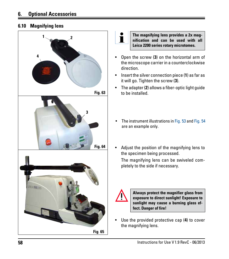 10 magnifying lens, Optional accessories | Leica Biosystems RM2245 User Manual | Page 60 / 78