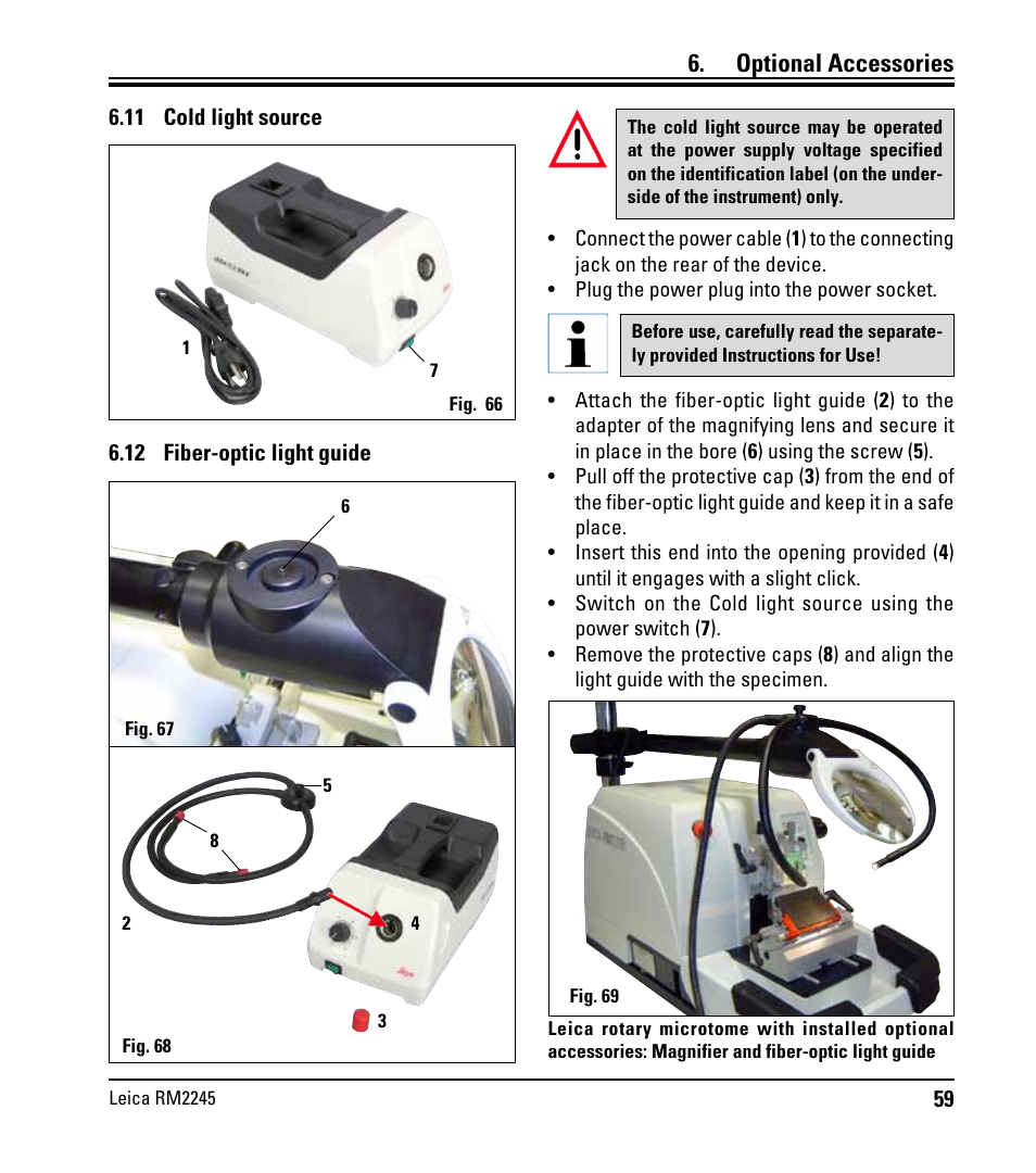 11 cold light source, 12 fiber-optic light guide, Optional accessories | Leica Biosystems RM2245 User Manual | Page 61 / 78