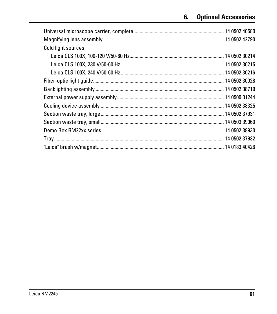 Optional accessories | Leica Biosystems RM2245 User Manual | Page 63 / 78