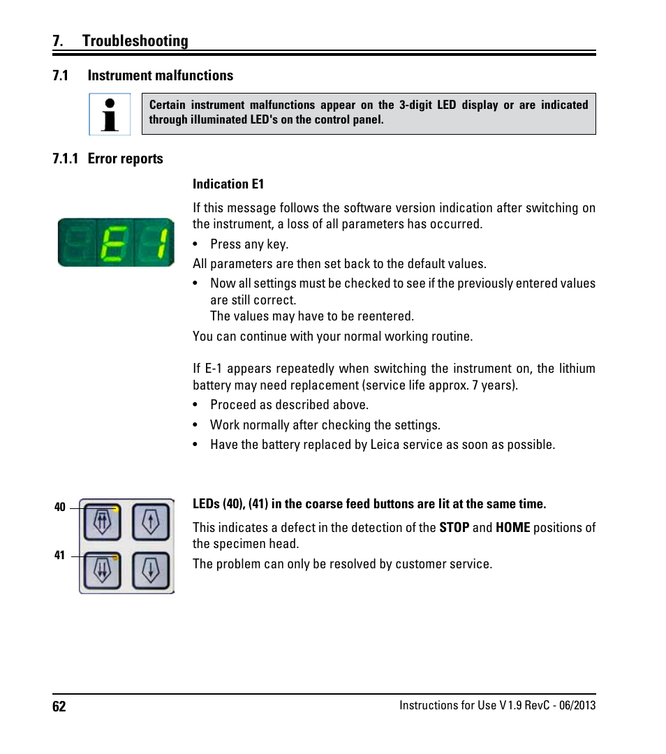 Troubleshooting, 1 instrument malfunctions, 1 error reports | Instrument malfunctions | Leica Biosystems RM2245 User Manual | Page 64 / 78