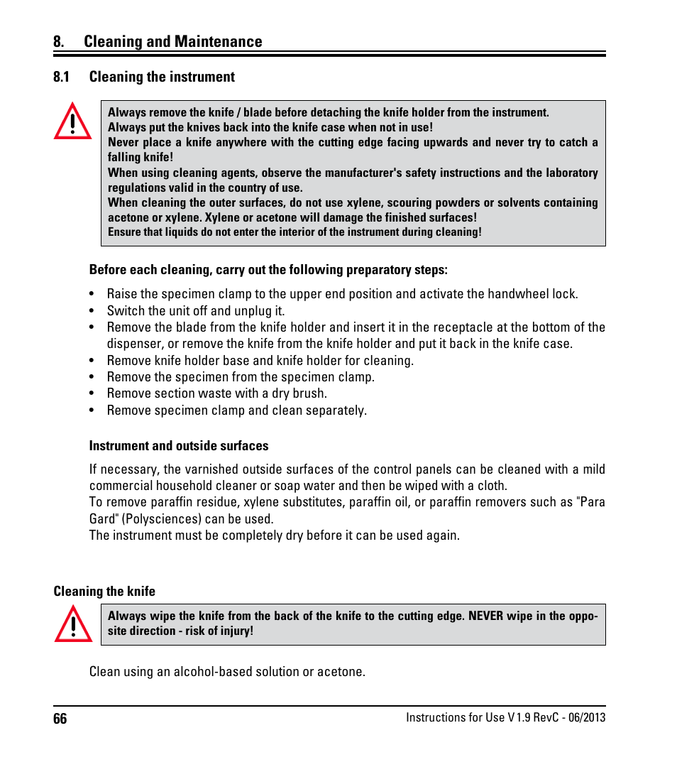 Cleaning and maintenance, 1 cleaning the instrument, Cleaning the instrument | Leica Biosystems RM2245 User Manual | Page 68 / 78