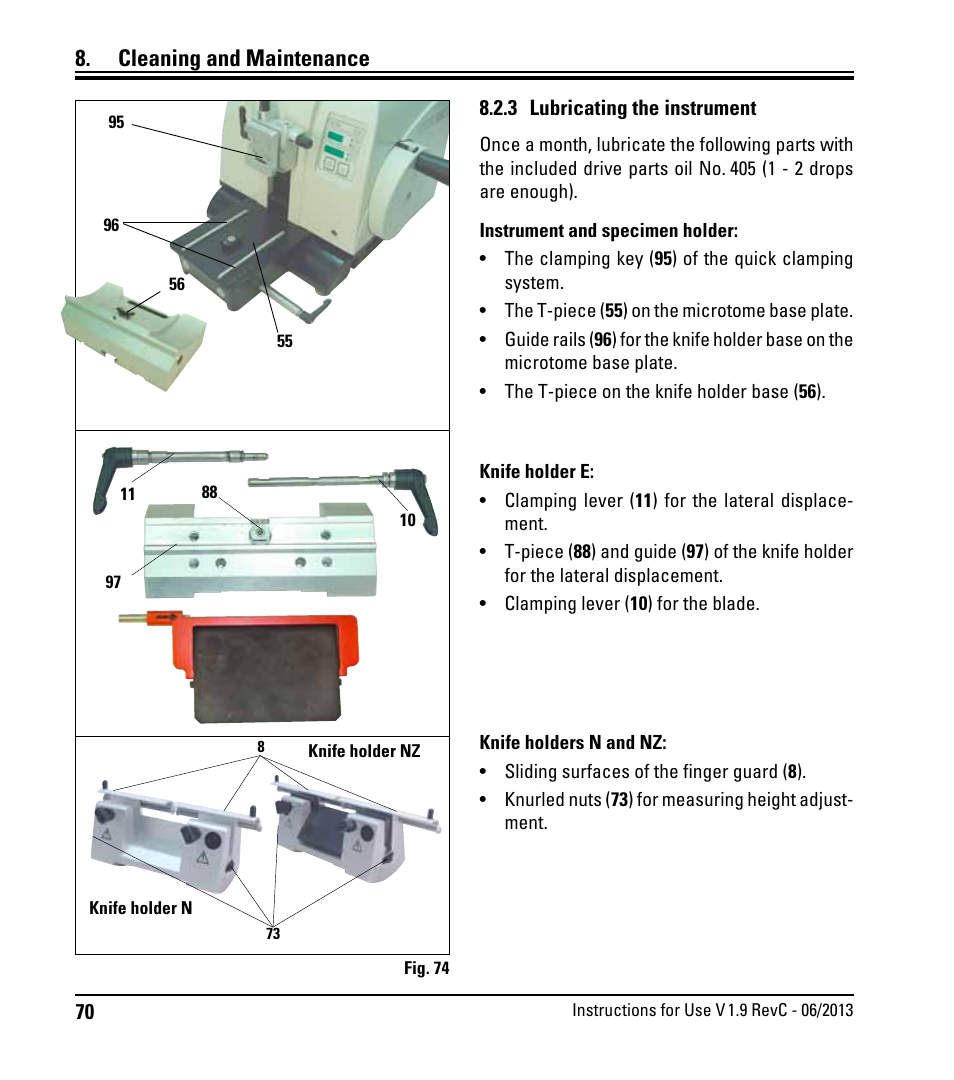 3 lubricating the instrument, Cleaning and maintenance | Leica Biosystems RM2245 User Manual | Page 72 / 78