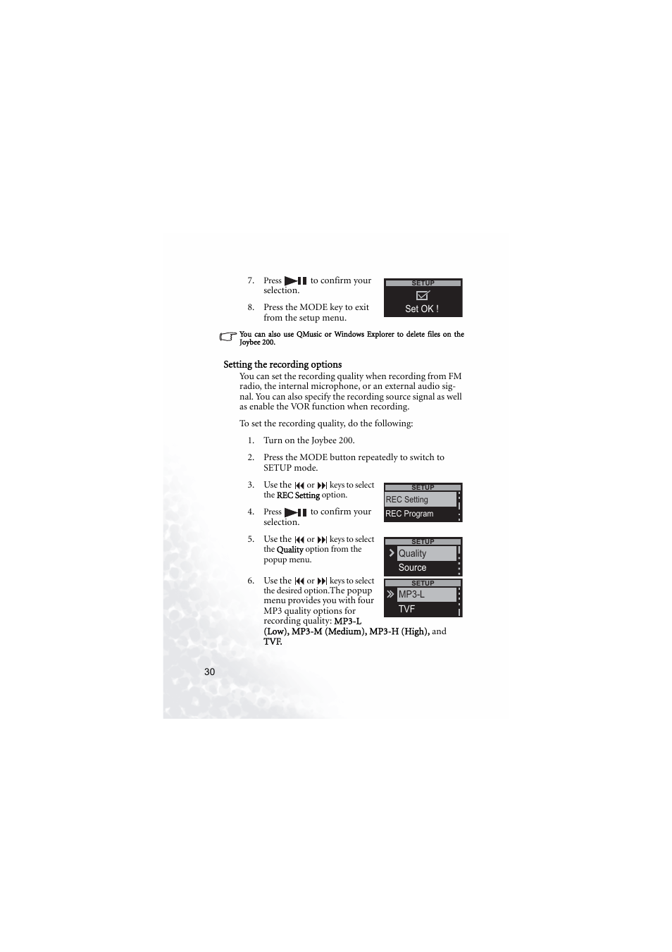 Setting the recording options | BenQ Joybee 200 User Manual | Page 36 / 69