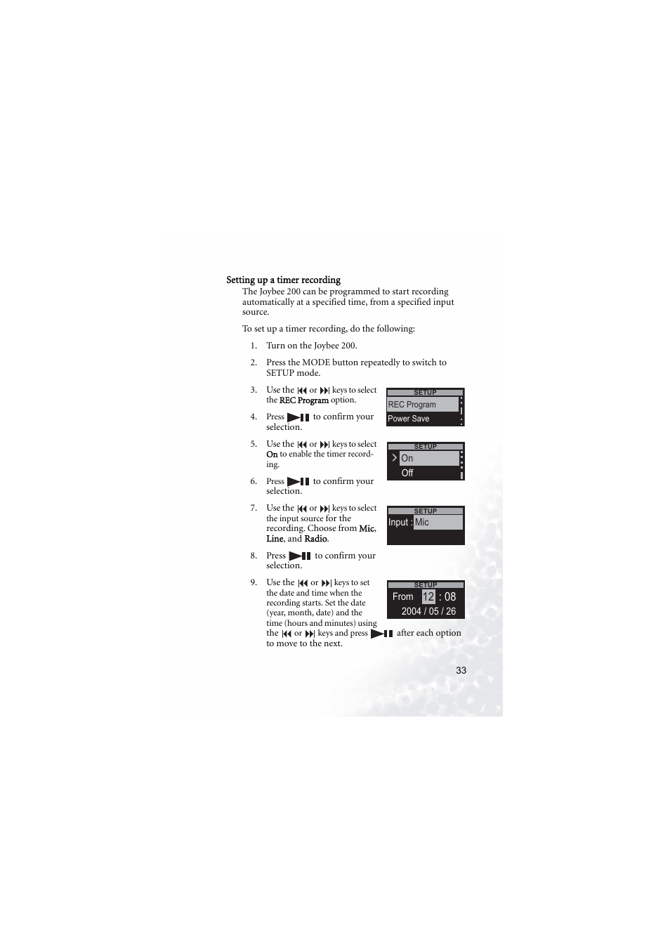 Setting up a timer recording | BenQ Joybee 200 User Manual | Page 39 / 69