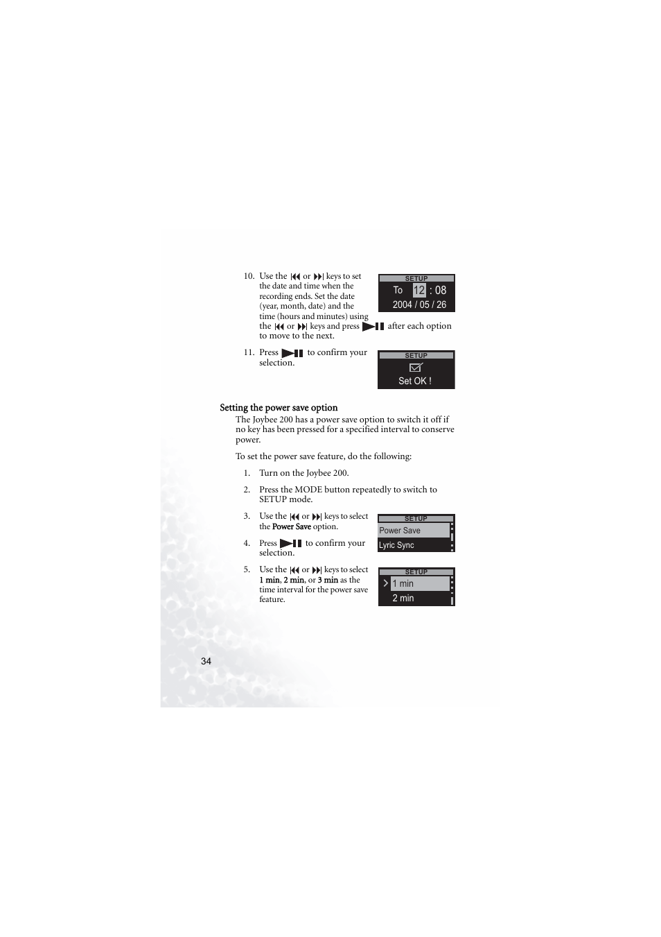 Setting the power save option | BenQ Joybee 200 User Manual | Page 40 / 69