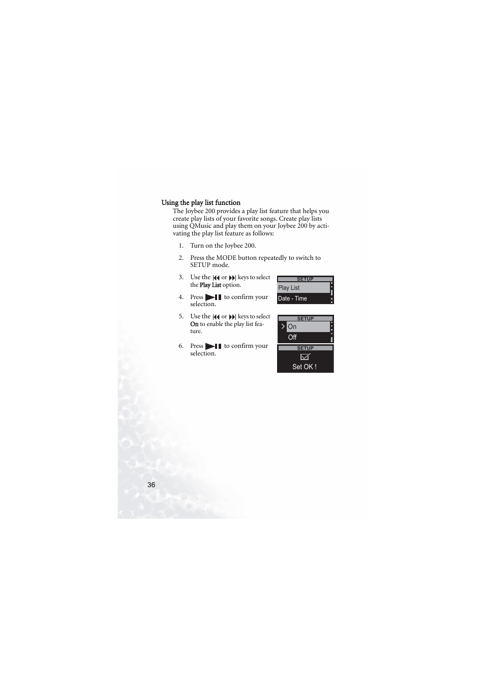Using the play list function | BenQ Joybee 200 User Manual | Page 42 / 69