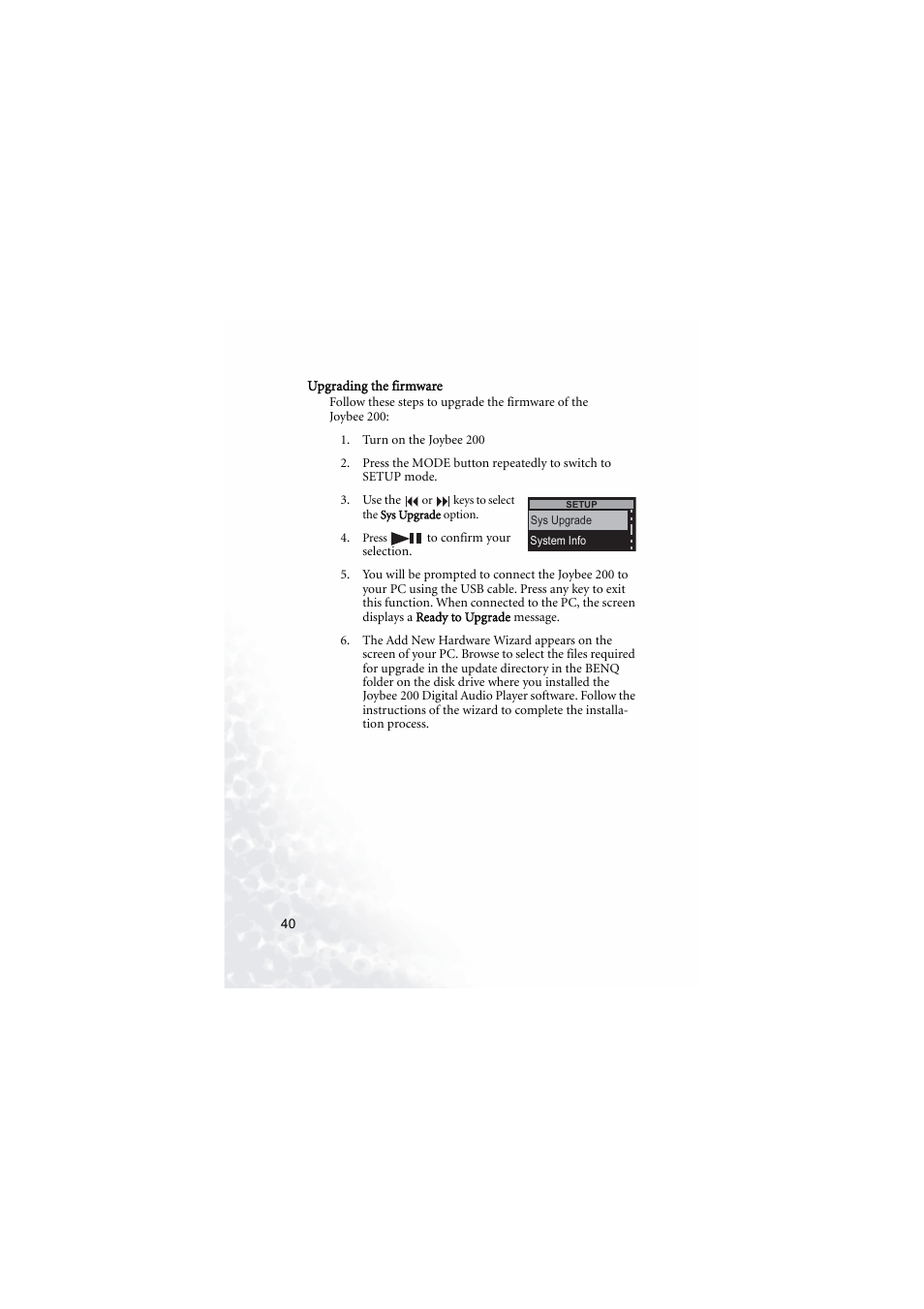 Upgrading the firmware | BenQ Joybee 200 User Manual | Page 46 / 69