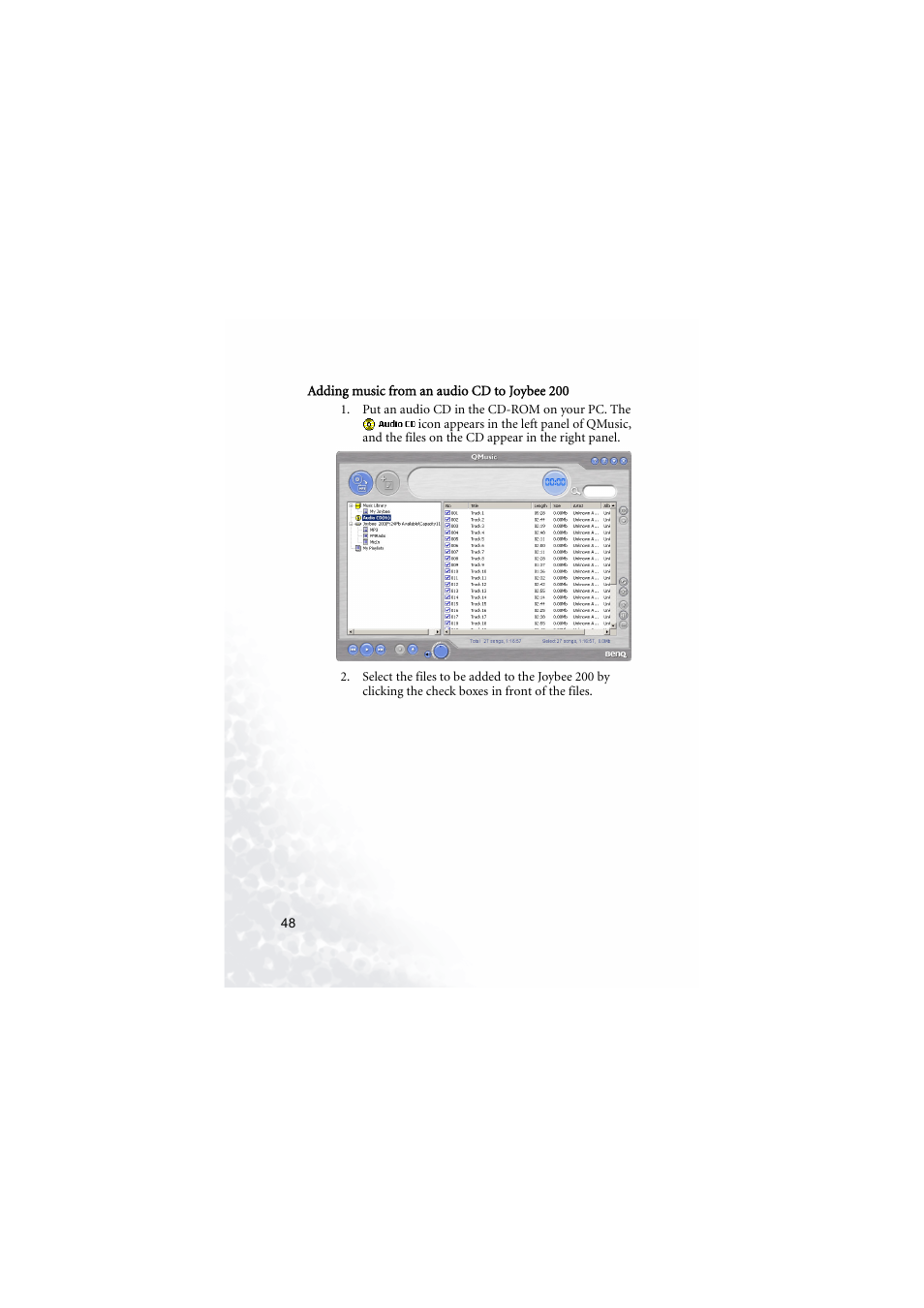Adding music from an audio cd to joybee200, Adding music from an audio cd to joybee 200 | BenQ Joybee 200 User Manual | Page 54 / 69