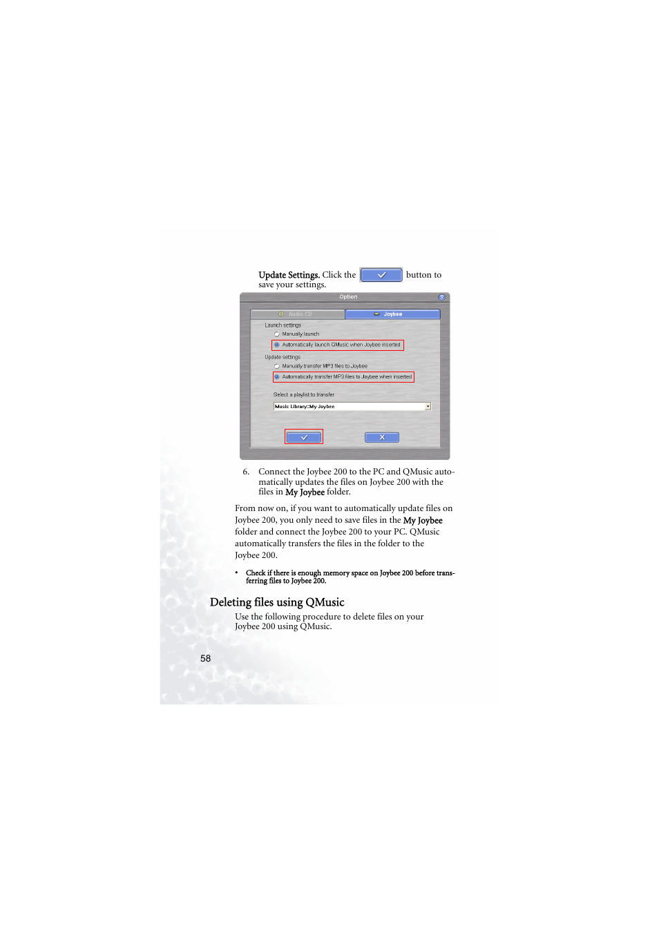 Deleting files using qmusic | BenQ Joybee 200 User Manual | Page 64 / 69