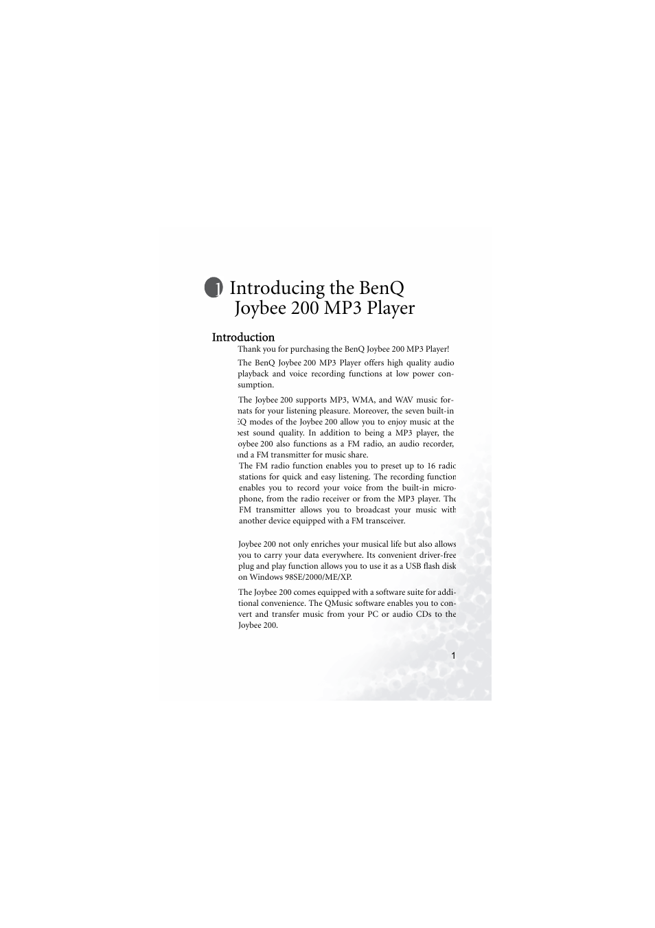 Introducing the benq joybee200 mp3 player, Introduction, Introducing the benq joybee 200 mp3 player | BenQ Joybee 200 User Manual | Page 7 / 69