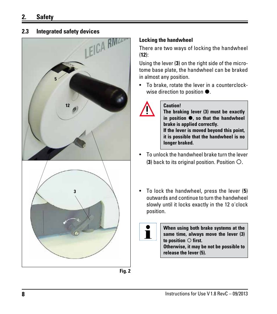 3 integrated safety devices, Integrated safety devices, Safety | Leica Biosystems RM2235 User Manual | Page 10 / 78