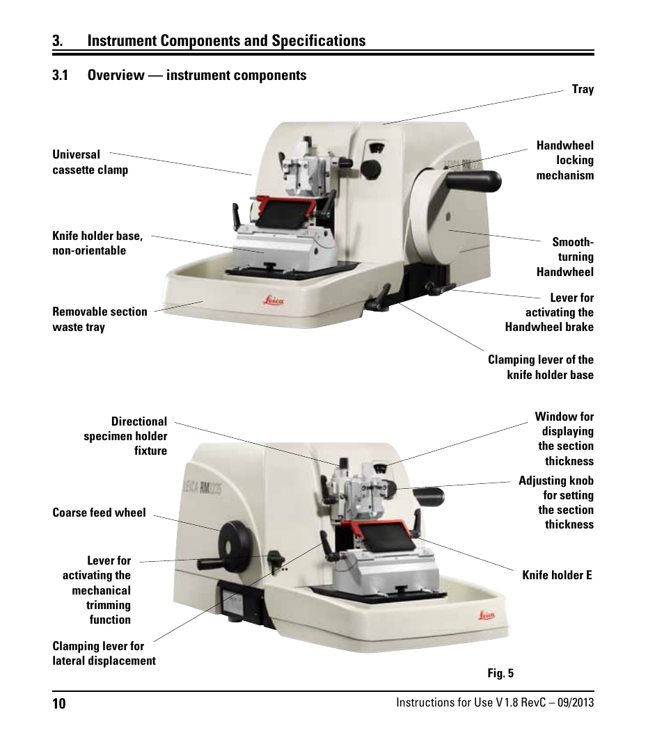 Instrument components and specifications, 1 overview — instrument components, Overview — instrument components | Leica Biosystems RM2235 User Manual | Page 12 / 78