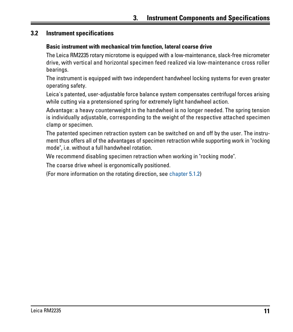 2 instrument specifications, Instrument specifications, Instrument components and specifications | Leica Biosystems RM2235 User Manual | Page 13 / 78