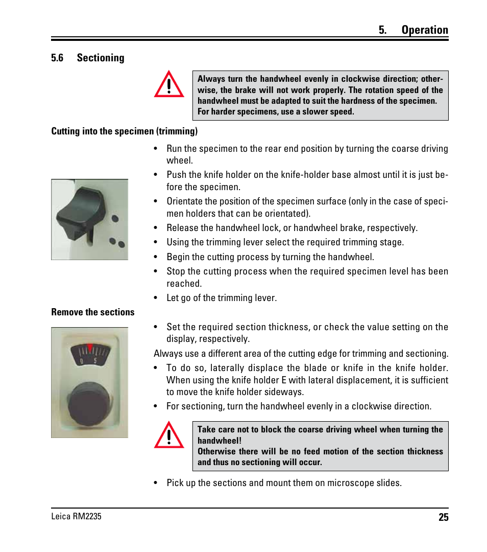 6 sectioning, Operation | Leica Biosystems RM2235 User Manual | Page 27 / 78
