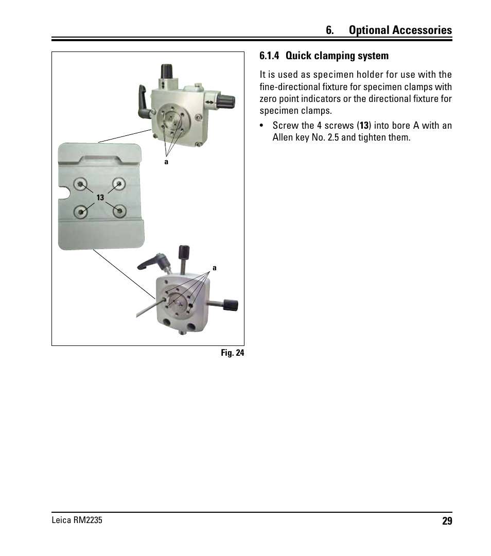 4 quick clamping system, Optional accessories | Leica Biosystems RM2235 User Manual | Page 31 / 78