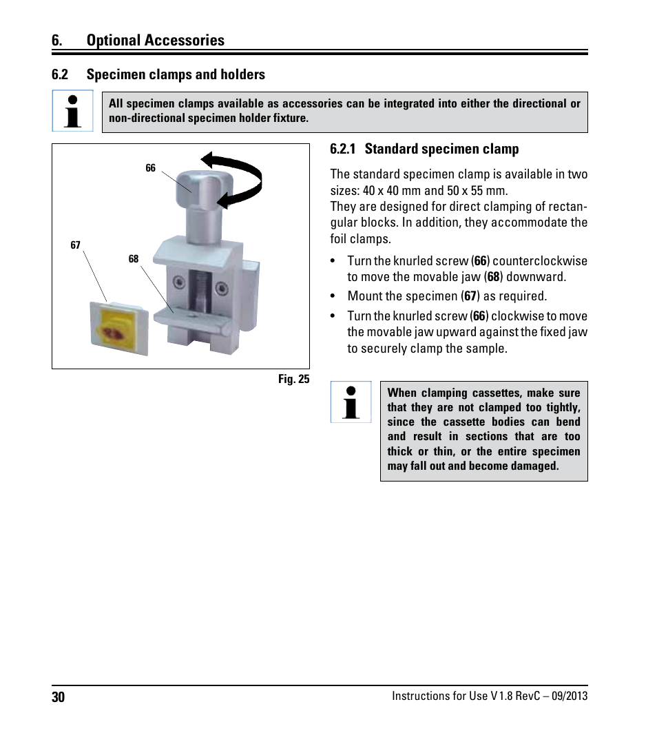 2 specimen clamps and holders, 1 standard specimen clamp, Specimen clamps and holders | Optional accessories | Leica Biosystems RM2235 User Manual | Page 32 / 78