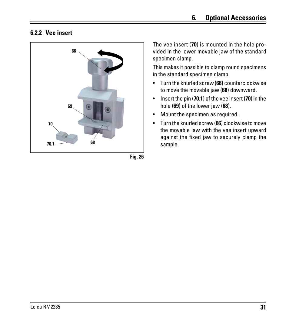 2 vee insert, Optional accessories | Leica Biosystems RM2235 User Manual | Page 33 / 78