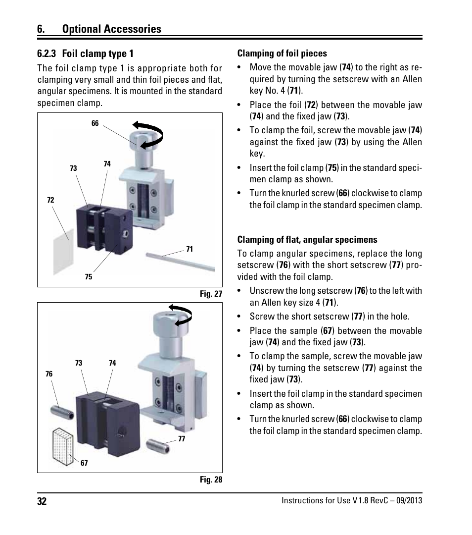 3 foil clamp type 1, Optional accessories | Leica Biosystems RM2235 User Manual | Page 34 / 78