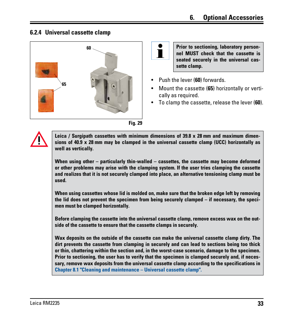 4 universal cassette clamp, Optional accessories | Leica Biosystems RM2235 User Manual | Page 35 / 78