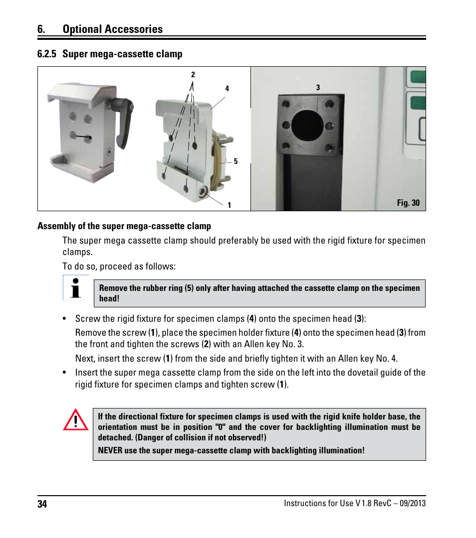 5 super mega-cassette clamp, Optional accessories | Leica Biosystems RM2235 User Manual | Page 36 / 78