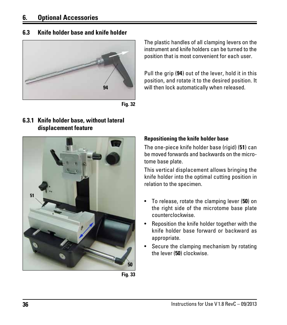 3 knife holder base and knife holder, Knife holder base and knife holder, Optional accessories | Leica Biosystems RM2235 User Manual | Page 38 / 78