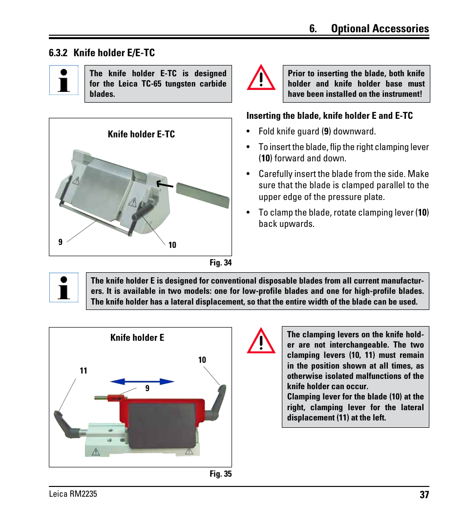 2 knife holder e/e-tc, Optional accessories | Leica Biosystems RM2235 User Manual | Page 39 / 78