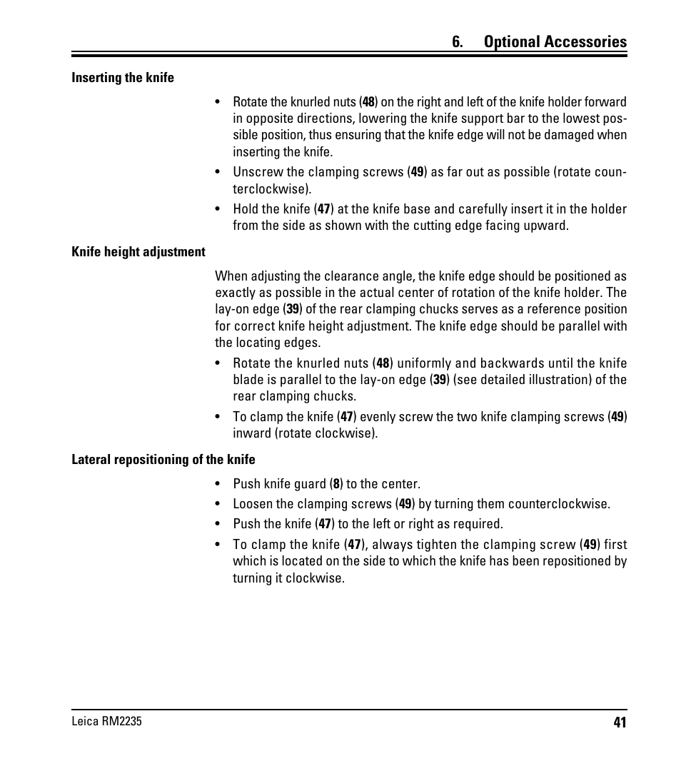 Optional accessories | Leica Biosystems RM2235 User Manual | Page 43 / 78