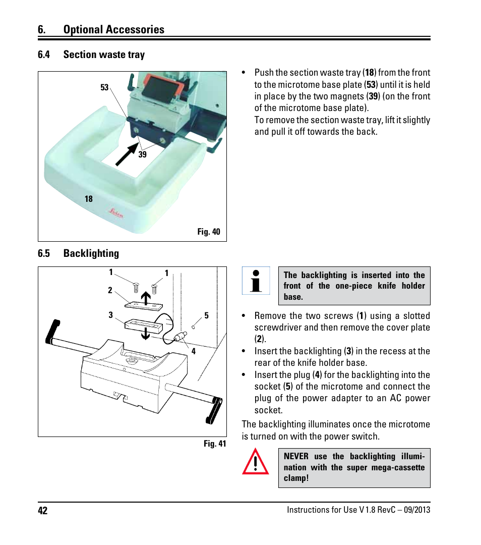 4 section waste tray, 5 backlighting, Section waste tray | Optional accessories | Leica Biosystems RM2235 User Manual | Page 44 / 78