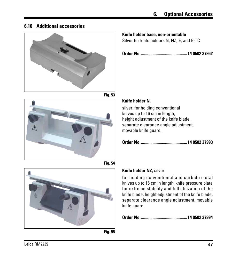 10 additional accessories, Optional accessories | Leica Biosystems RM2235 User Manual | Page 49 / 78