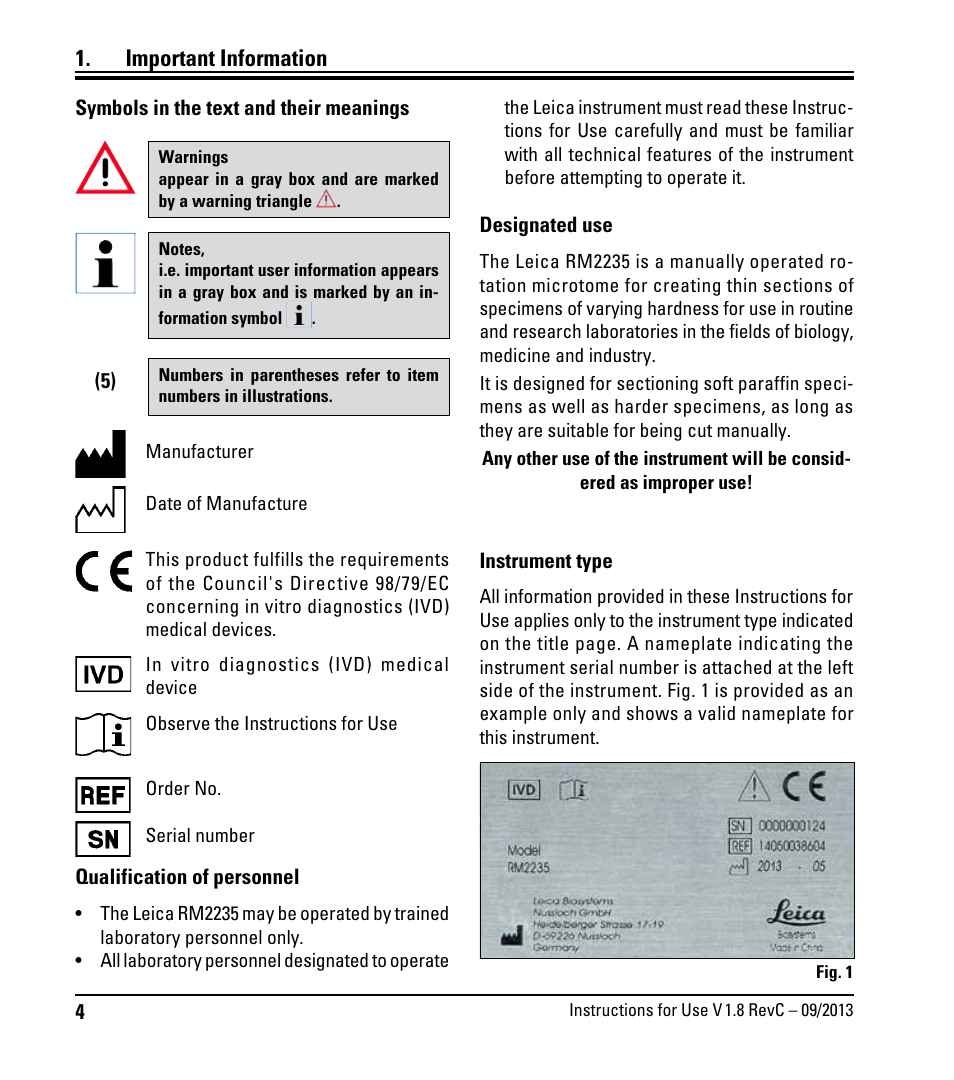 Important information | Leica Biosystems RM2235 User Manual | Page 6 / 78