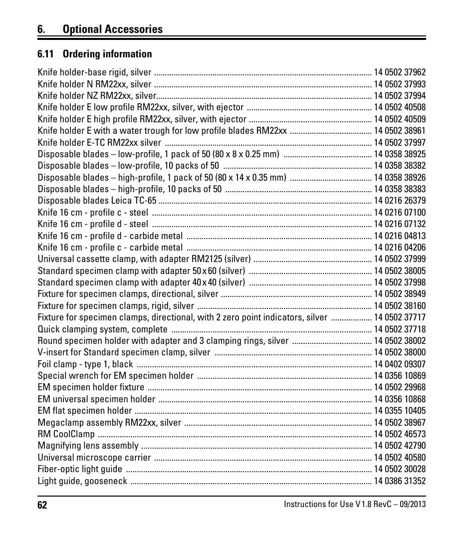 11 ordering information, Optional accessories | Leica Biosystems RM2235 User Manual | Page 64 / 78