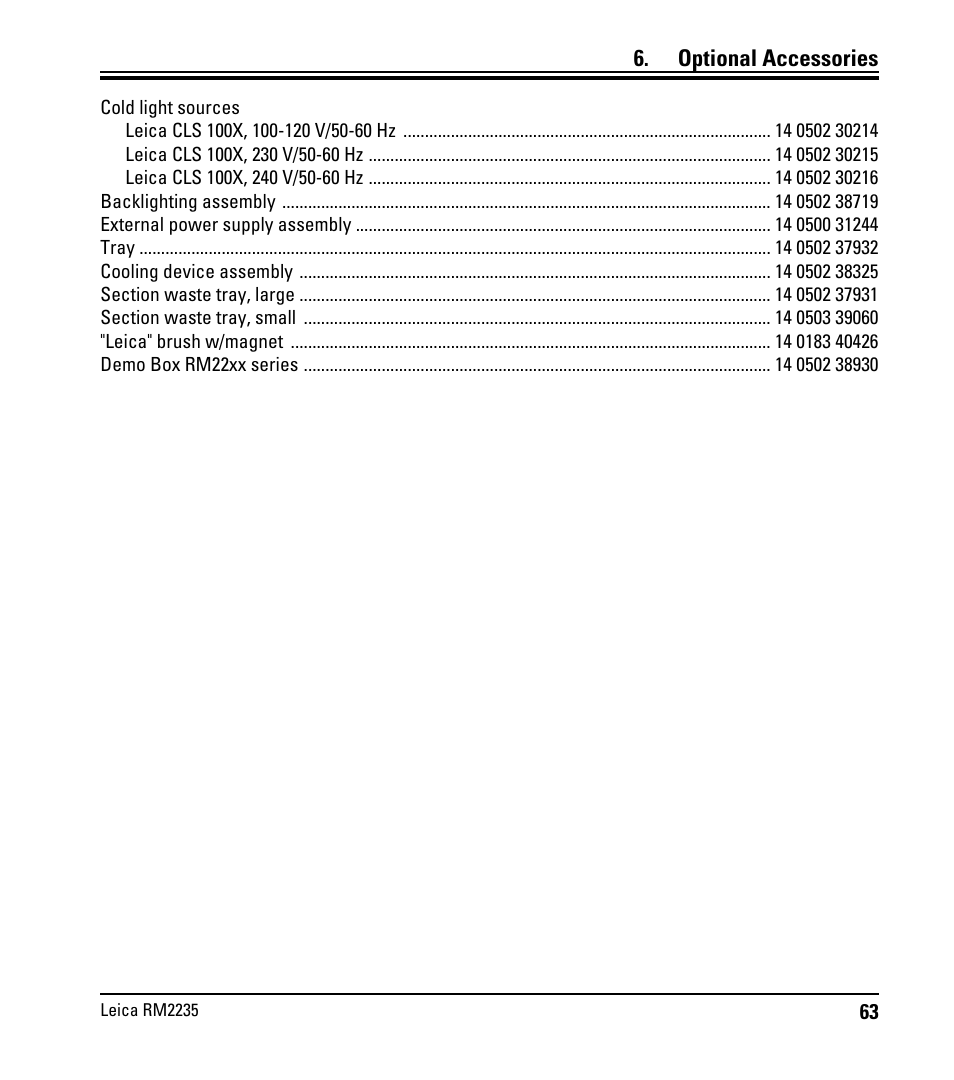Optional accessories | Leica Biosystems RM2235 User Manual | Page 65 / 78