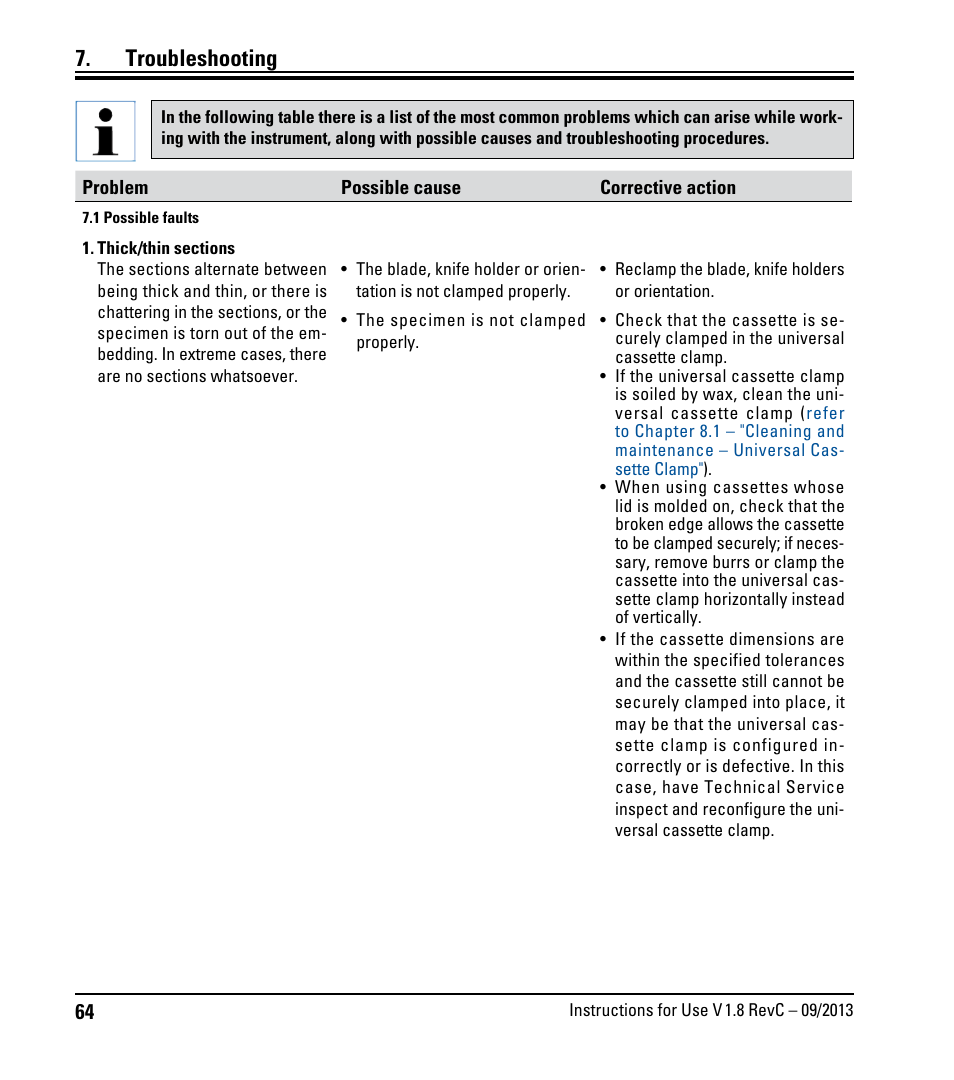 Troubleshooting, 1 possible faults, Possible faults | Leica Biosystems RM2235 User Manual | Page 66 / 78