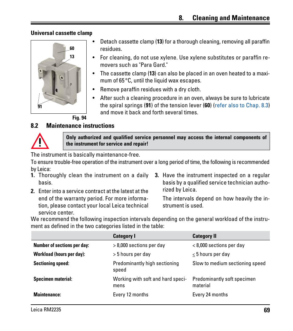 2 maintenance instructions, Maintenance instructions, Cleaning and maintenance | Leica Biosystems RM2235 User Manual | Page 71 / 78