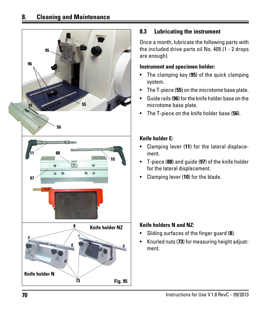 3 lubricating the instrument, Lubricating the instrument, Cleaning and maintenance | Leica Biosystems RM2235 User Manual | Page 72 / 78