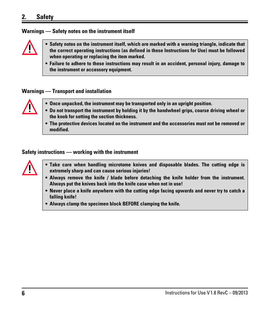 Safety | Leica Biosystems RM2235 User Manual | Page 8 / 78