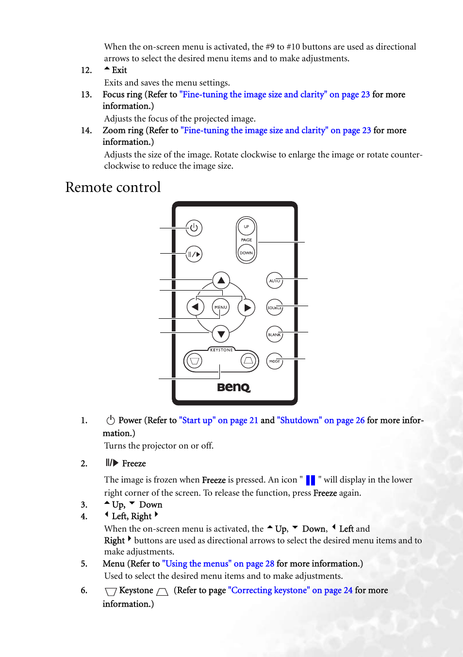 Remote control | BenQ MP610 User Manual | Page 15 / 55