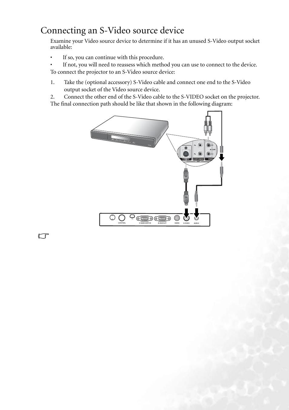 Connecting an s-video source device | BenQ MP610 User Manual | Page 25 / 55