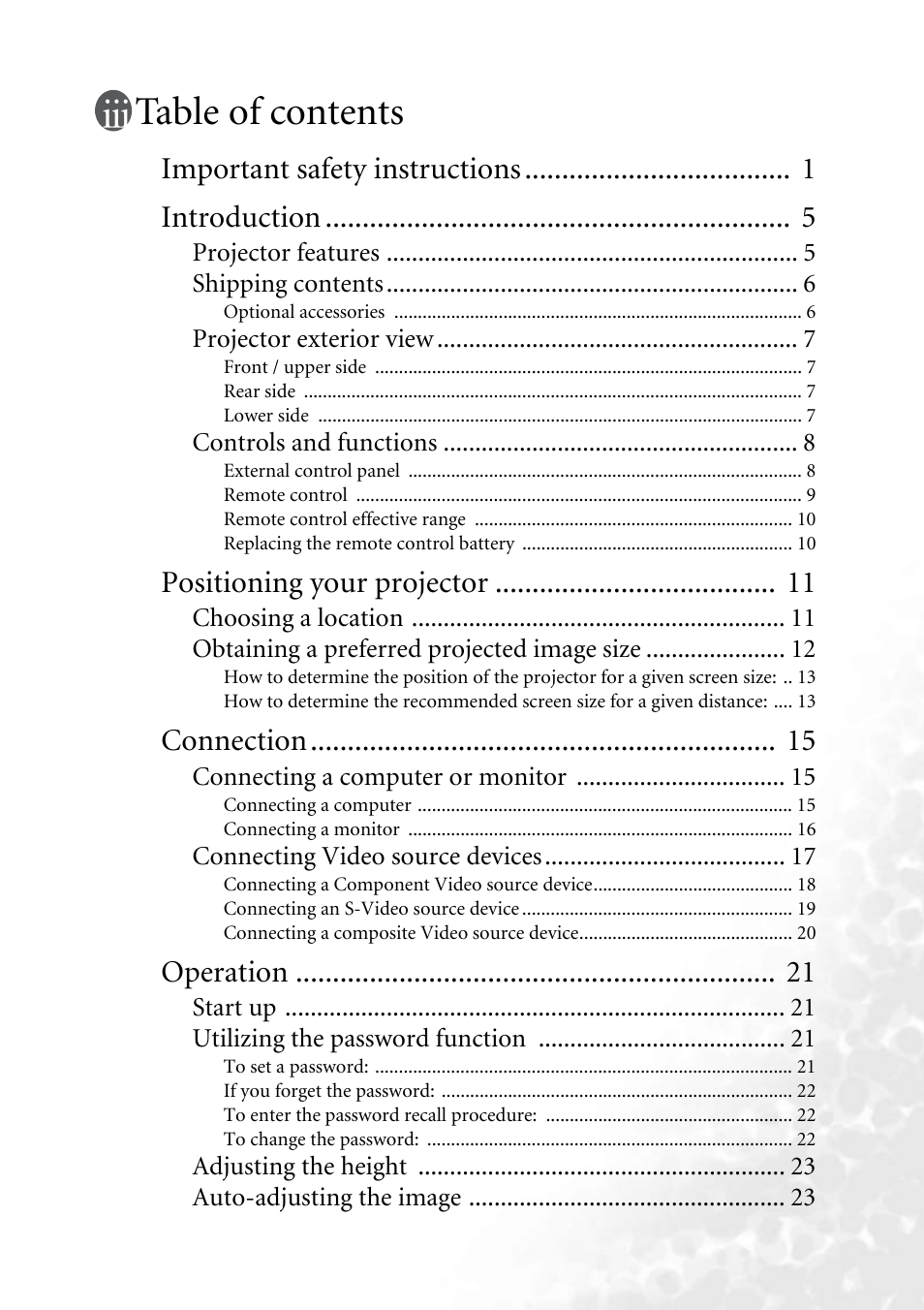 BenQ MP610 User Manual | Page 3 / 55