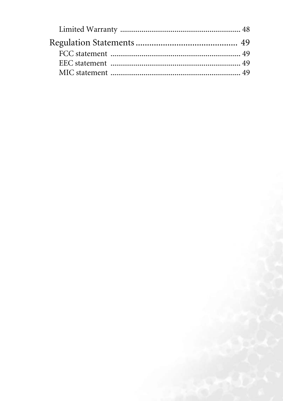 Regulation statements | BenQ MP610 User Manual | Page 5 / 55