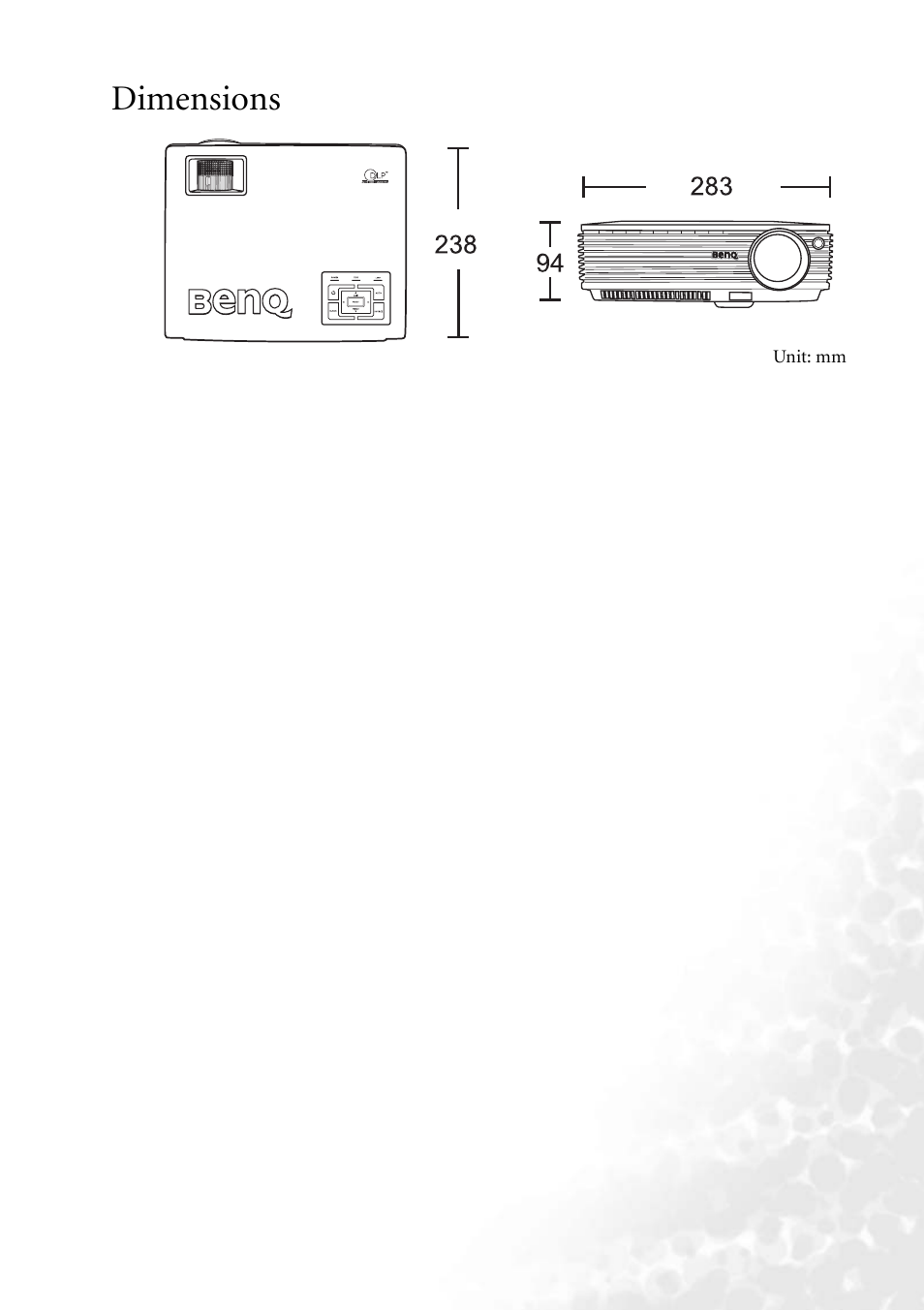 Dimensions | BenQ MP610 User Manual | Page 53 / 55