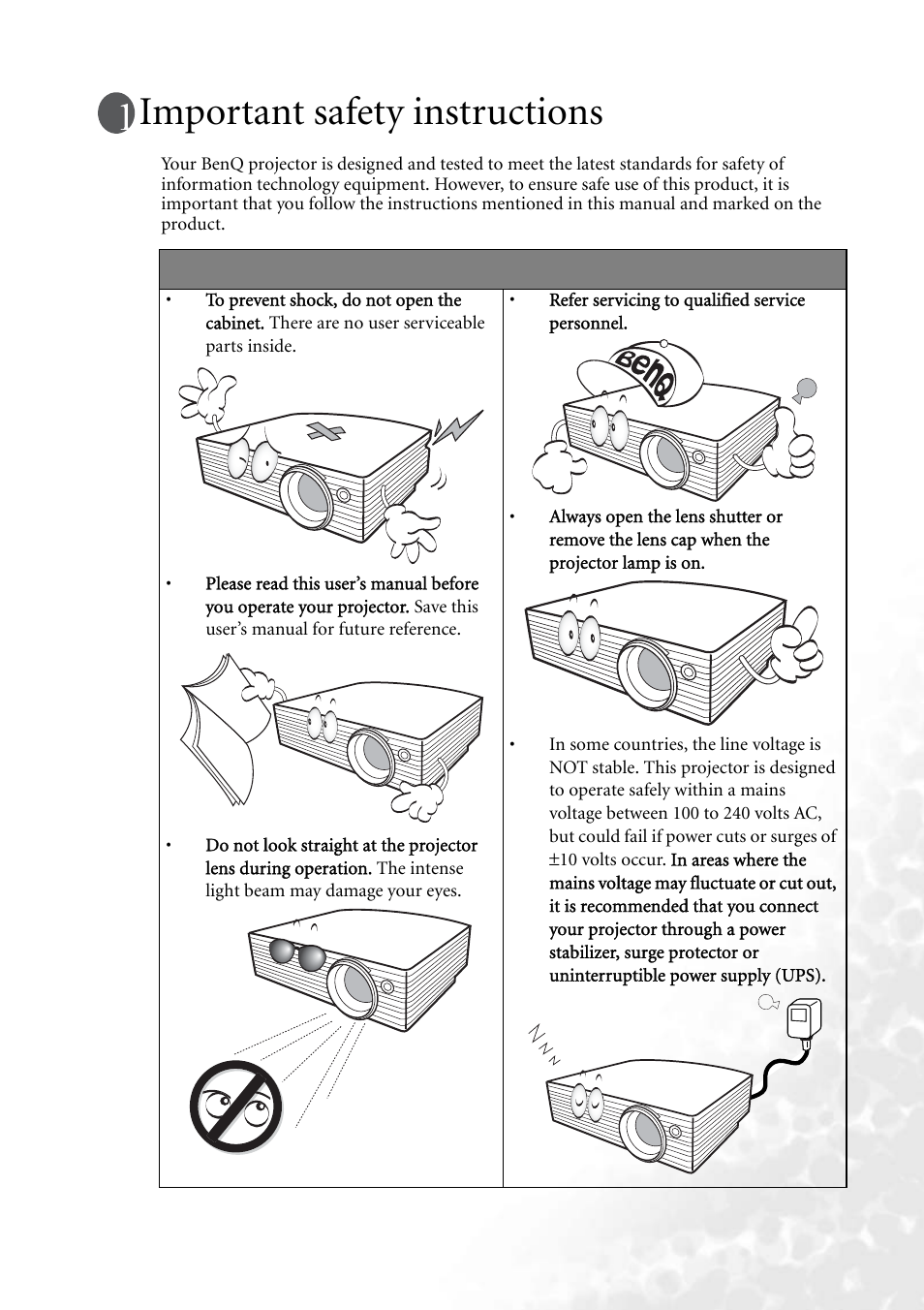 Important safety instructions | BenQ MP610 User Manual | Page 7 / 55