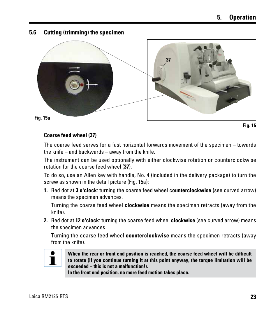 6 cutting (trimming) the specimen, Cutting (trimming) the specimen, Operation | Leica Biosystems RM2125 RTS User Manual | Page 23 / 60