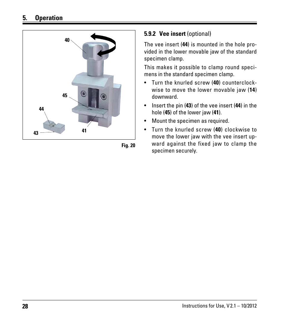 2 vee insert (optional), Operation | Leica Biosystems RM2125 RTS User Manual | Page 28 / 60