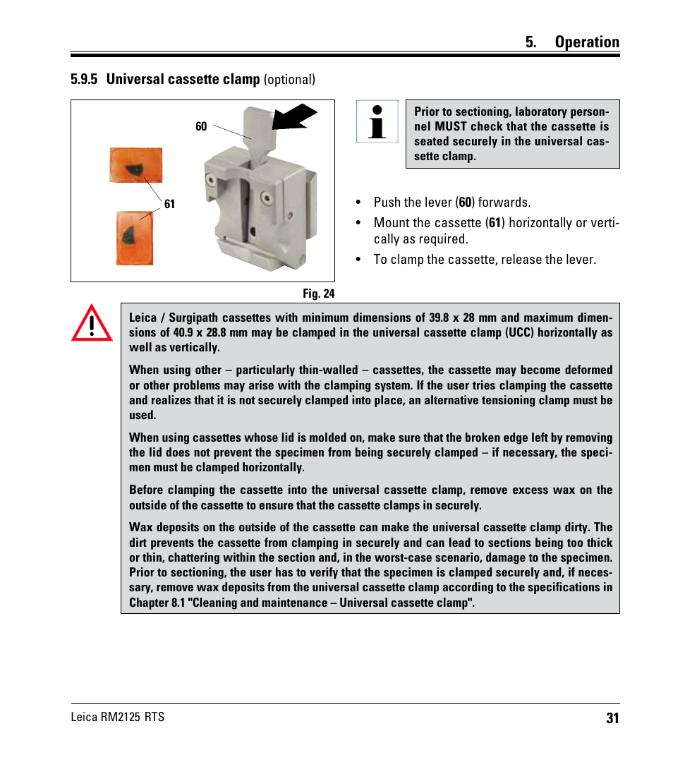 5 universal cassette clamp (optional), Operation | Leica Biosystems RM2125 RTS User Manual | Page 31 / 60