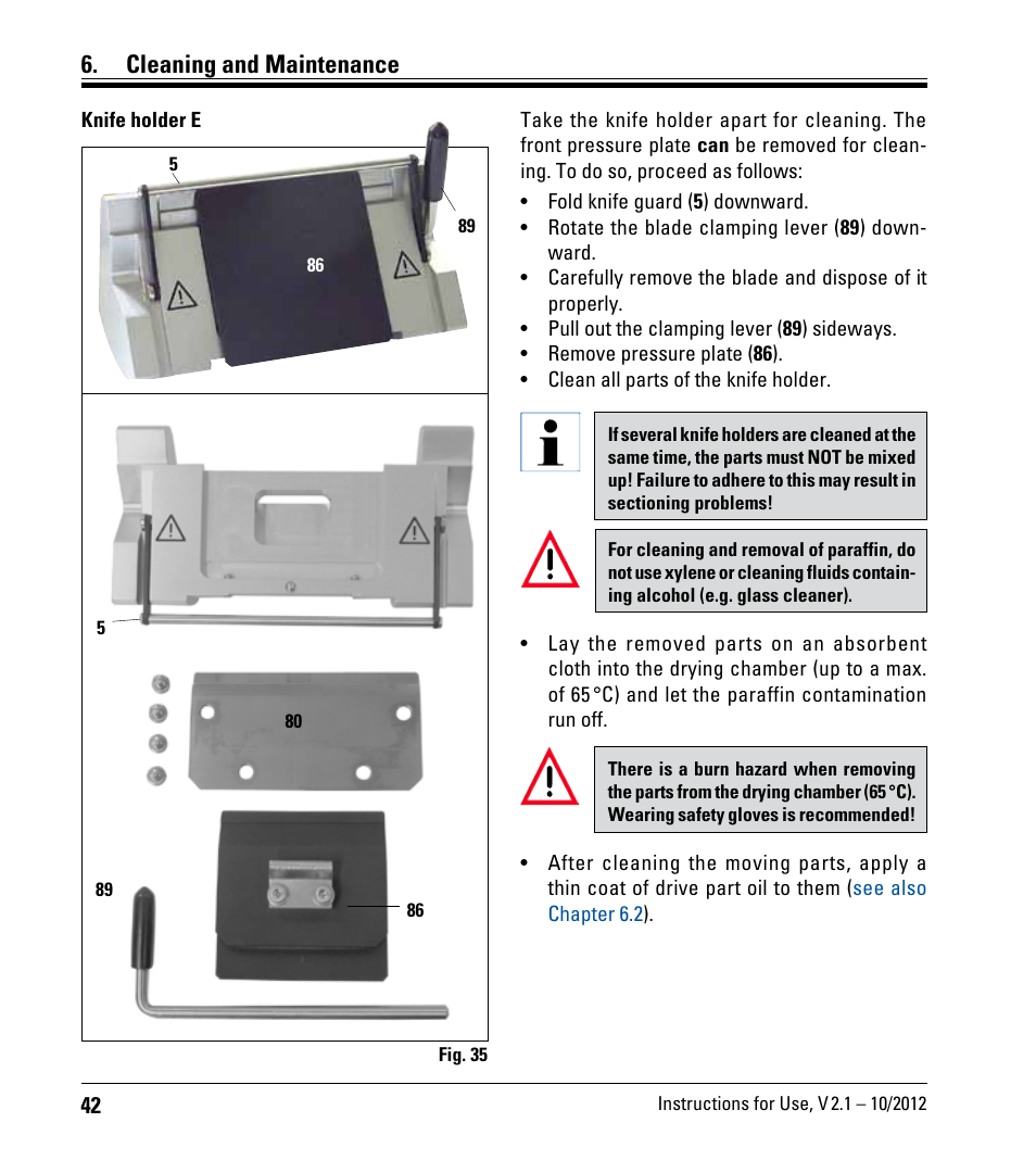 Cleaning and maintenance | Leica Biosystems RM2125 RTS User Manual | Page 42 / 60